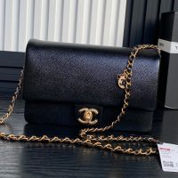 Chanel AS5186 Small Classic Flap Bag with Chain Strap in Grained Shiny Calfskin Black
