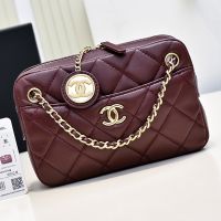 Chanel AS5190 Mini Camera Bag with CC Gold Coin Pendant in Lambskin Burgundy