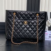 Chanel AS5192 Large Shopping Bag with Two Pockets in Shiny Lambskin Black