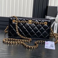 Chanel AS5203 Clutch with CC Buckle Chain in Shiny Lambskin Black