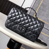 Chanel AS5244 Large Flap Handbag with Lacquered-Metal in Lambskin Black