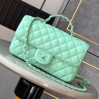 Chanel AS5244 Large Flap Handbag with Lacquered-Metal in Lambskin Green