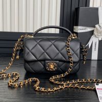 Chanel AS5298 Flap Crossbody Bag with Woven Chain Strap Knot in Lambskin Black
