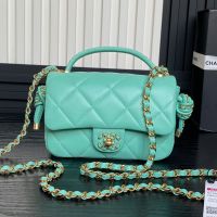 Chanel AS5298 Flap Crossbody Bag with Woven Chain Strap Knot in Lambskin Green