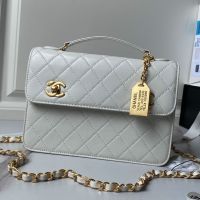 Chanel AS6025 Briefcase with Double CC Buckle in Lambskin White