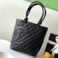 Chanel AS6336 Medium Cambon Shopping Bag with Maxi Logo in Calfskin Black