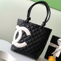 Chanel AS6336 Medium Cambon Shopping Bag with Maxi Logo in Calfskin Black/White