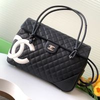 Chanel AS6338 Cambon Flap Handbag with Maxi Logo in Lambskin Black/White