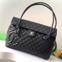 Chanel AS6338 Cambon Flap Handbag with Maxi Logo in Lambskin and Patent Leather Black