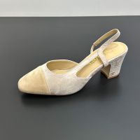 Chanel G31318 Slingback Pumps with CC Logo Women in Suede Beige/Camel