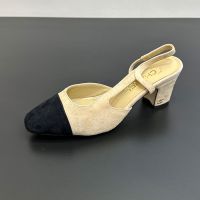 Chanel G31318 Slingback Pumps with CC Logo Women in Suede Camel/Black