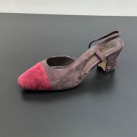 Chanel G31318 Slingback Pumps with CC Logo Women in Suede Coffee/Red