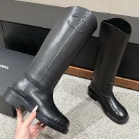 Chanel High Boots with Logo Patch Women Calfskin Black