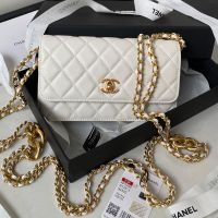 Chanel AP3368 Mini Flap Crossbody Bag with Double Chain Strap in Grained Calfskin White