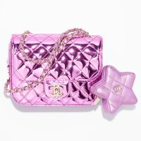 Chanel AS4646 Mini Flap Crossbody Bag with Star Coin Purse in Mirror Calfskin Violet