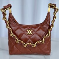 Chanel AS4922 Small Hobo Bag with Chunky Chain Strap in Lambskin Burgundy