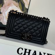 Boy Chanel A67085 Small Handbag with Ruthenium Finish Logo in Texture Calfskin All Black