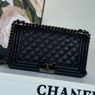 Boy Chanel A67086 Handbag with Ruthenium Finish Logo in Texture Calfskin All Black