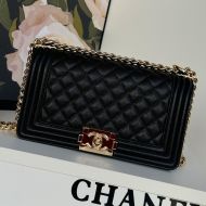Boy Chanel A67086 Handbag with Ruthenium Finish Logo in Texture Calfskin Black