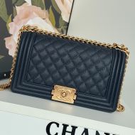 Boy Chanel A67086 Handbag with Ruthenium Finish Logo in Texture Calfskin Navy Blue
