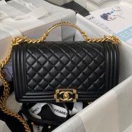 Boy Chanel A94804 Flap Bag with Handle in Lambskin Black