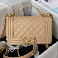 Boy Chanel A94805 Handbag with Handle in Grained Shiny Calfskin Apricot