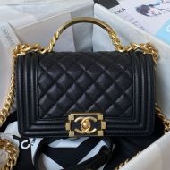 Boy Chanel A94805 Handbag with Handle in Grained Shiny Calfskin Black