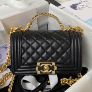 Boy Chanel A94805 Handbag with Handle in Lambskin Black