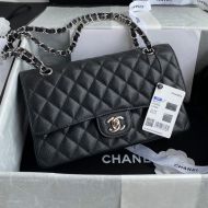 Chanel A01112 Classic 11.12 Handbag with Chain Strap in Grained Calfskin Black/Silver