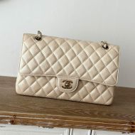 Chanel A01112 Classic 11.12 Handbag with Chain Strap in Grained Calfskin Light Apricot