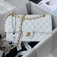 Chanel A01112 Classic 11.12 Handbag with Chain Strap in Grained Calfskin White