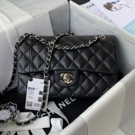 Chanel A01113 Classic Handbag with Woven Chain Strap in Calfskin Black/Silver
