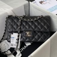 Chanel A01113 Classic Handbag with Woven Chain Strap in Grained Calfskin Black/Silver