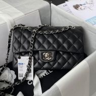 Chanel A01113 Classic Handbag with Woven Chain Strap in Lambskin Black/Silver