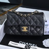 Chanel A01116 Mini Classic Flap Bag with Chain Strap in Grained Calfskin Black/Gold