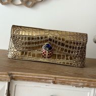 Chanel A2217 Clutch with Jeweled Scarab in Crocodile Embossed Calfskin Gold