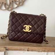 Chanel A2218 Medium Classic Flap Bag with Chain Strap in Lambskin Brown
