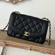 Chanel A2221 Flap Shoulder Bag with Chain Strap in Texture Calfskin Black