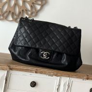 Chanel A2224 Large Flap Cloud Bag with Chain Strap in Texture Calfskin Black