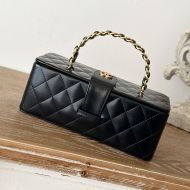 Chanel A2226 Cosmetic Bag with Woven Chain Strap Handle in Patent Leather Black