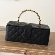 Chanel A2226 Cosmetic Bag with Woven Chain Strap Handle in Texture Calfskin Black