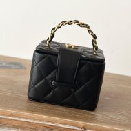 Chanel A2227 Cosmetic Bag with Woven Chain Strap Handle in Lambskin Black