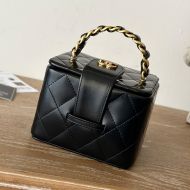 Chanel A2227 Cosmetic Bag with Woven Chain Strap Handle in Patent Leather Black