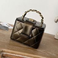 Chanel A2227 Cosmetic Bag with Woven Chain Strap Handle in Patent Leather Emerald Green
