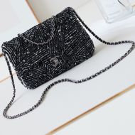 Chanel A69900 Mini Classic Flap Handbag in Sequins and Calfskin Black