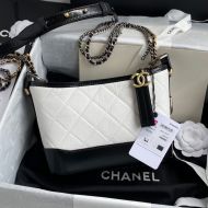 Chanel A91810 Gabrielle Hobo Bag with Double Color Chain in Calfskin White