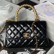 Chanel A92990 Coco Handbag with Metal Handle in Shiny Calfskin Black
