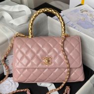 Chanel A92990 Coco Handbag with Metal Handle in Shiny Calfskin Pink