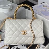 Chanel A92990 Coco Handbag with Metal Handle in Shiny Calfskin White