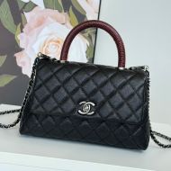 Chanel A92990 Medium Flap Handbag with Chain Strap in Grained Calfskin Black/Red/Silver